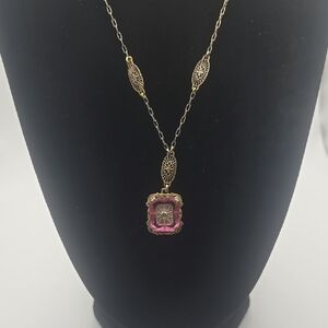 Art Nouveau Edwardian Pink Glass Sterling Silver Necklace